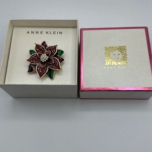 Anne Klein Holiday Poinsettia Pin -Gold-Tone Crystal #493